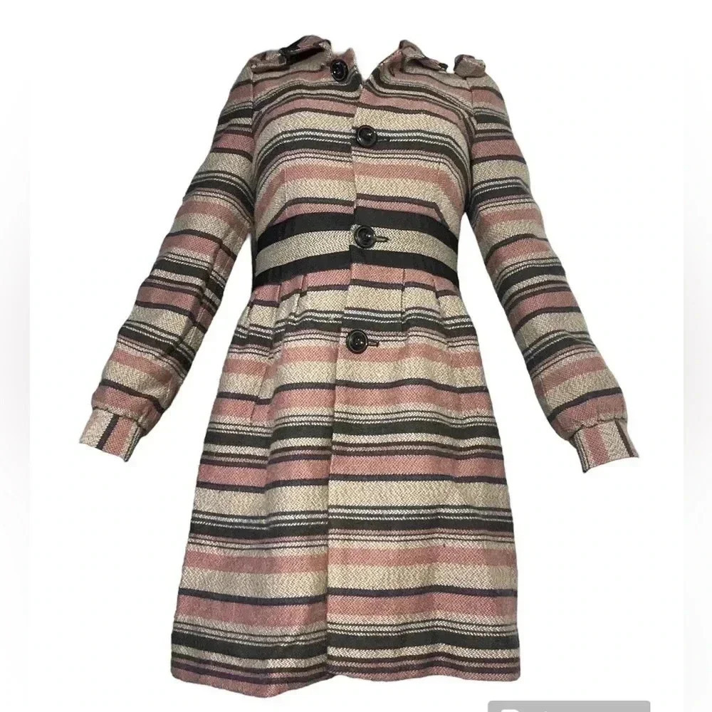 Elevenses Wool Blend Striped Button Up Coat Womens Size 4